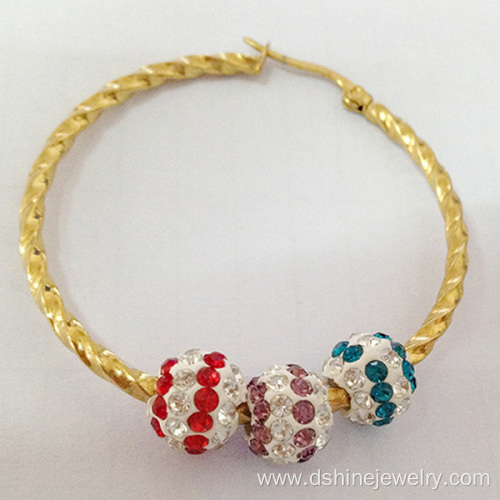 Clay Beads Shamballa Earring With Pave Crystals Hoop Earring